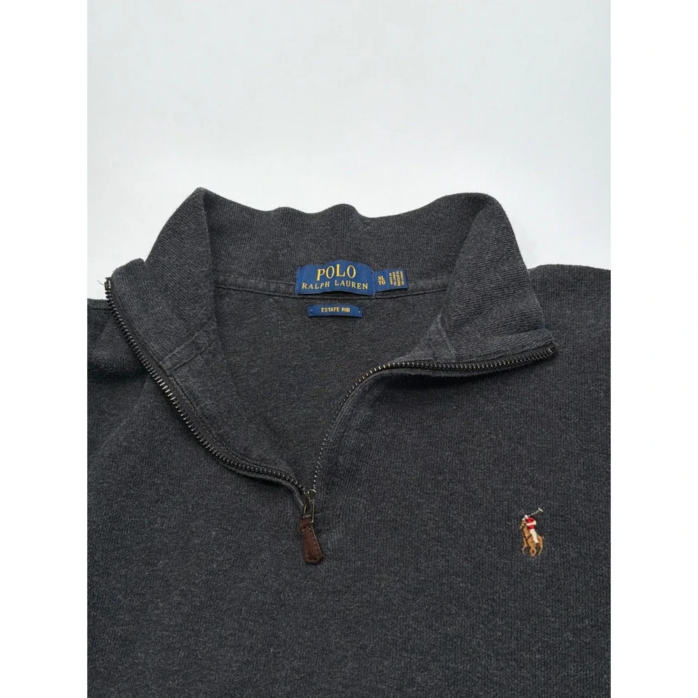 Polo Ralph Lauren Mens XL‎ Estate Rib Quarter Zip Pullover Charcoal Gray Cotton